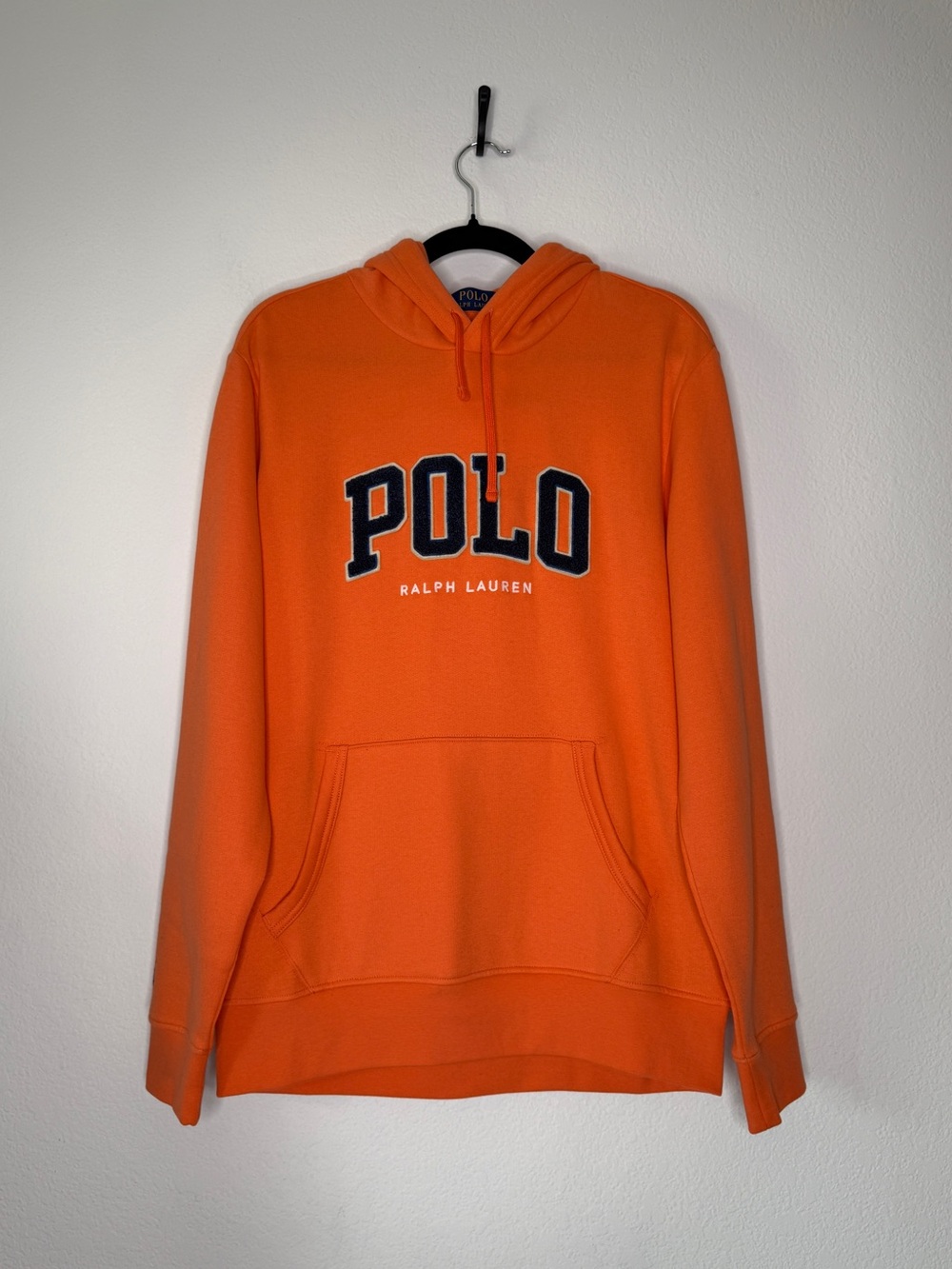 Polo Ralph Lauren Hoodie Orange Pullover Navy Logo Cotton Blend Size M NWT
